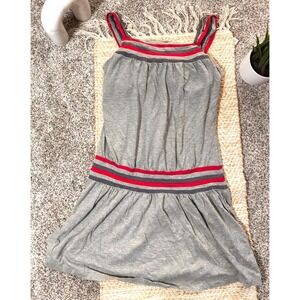 Y2K Roxy Womens Gray Striped Drop Waist Mini Dress Built-in Bra Summer Size M
